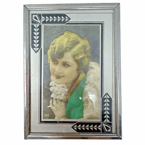1920s Art Deco Framed Portrait Hand-Tinted RPPC French Style Silver Frame 7x4.5